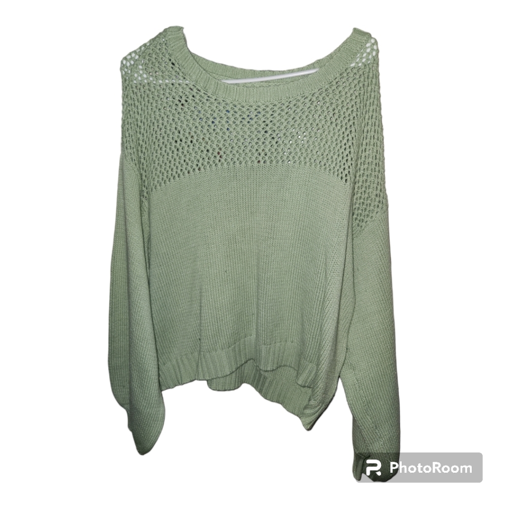 American Eagle Light Green Crochet Sweater